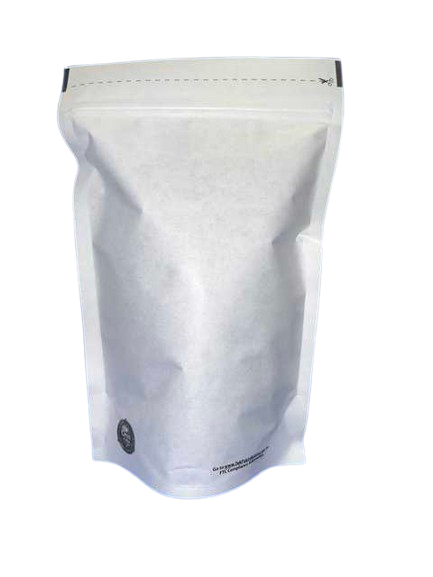 12 oz. Omnidegradable® High Barrier White Kraft Stand Up Pouch