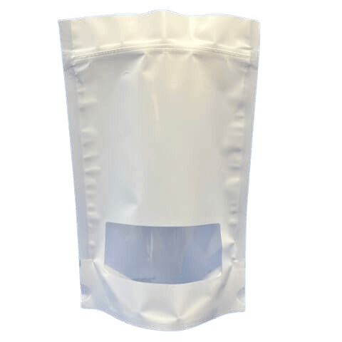 12 oz. Omnidegradable® High Barrier White Plastic Stand Up Pouch with Window